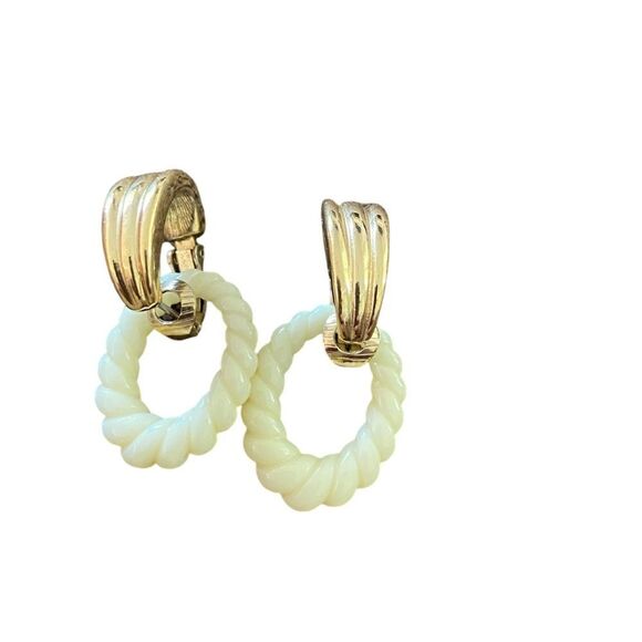 Vintage Avon Elegant Gold and White Hoop Earrings. - Picture 2 of 2